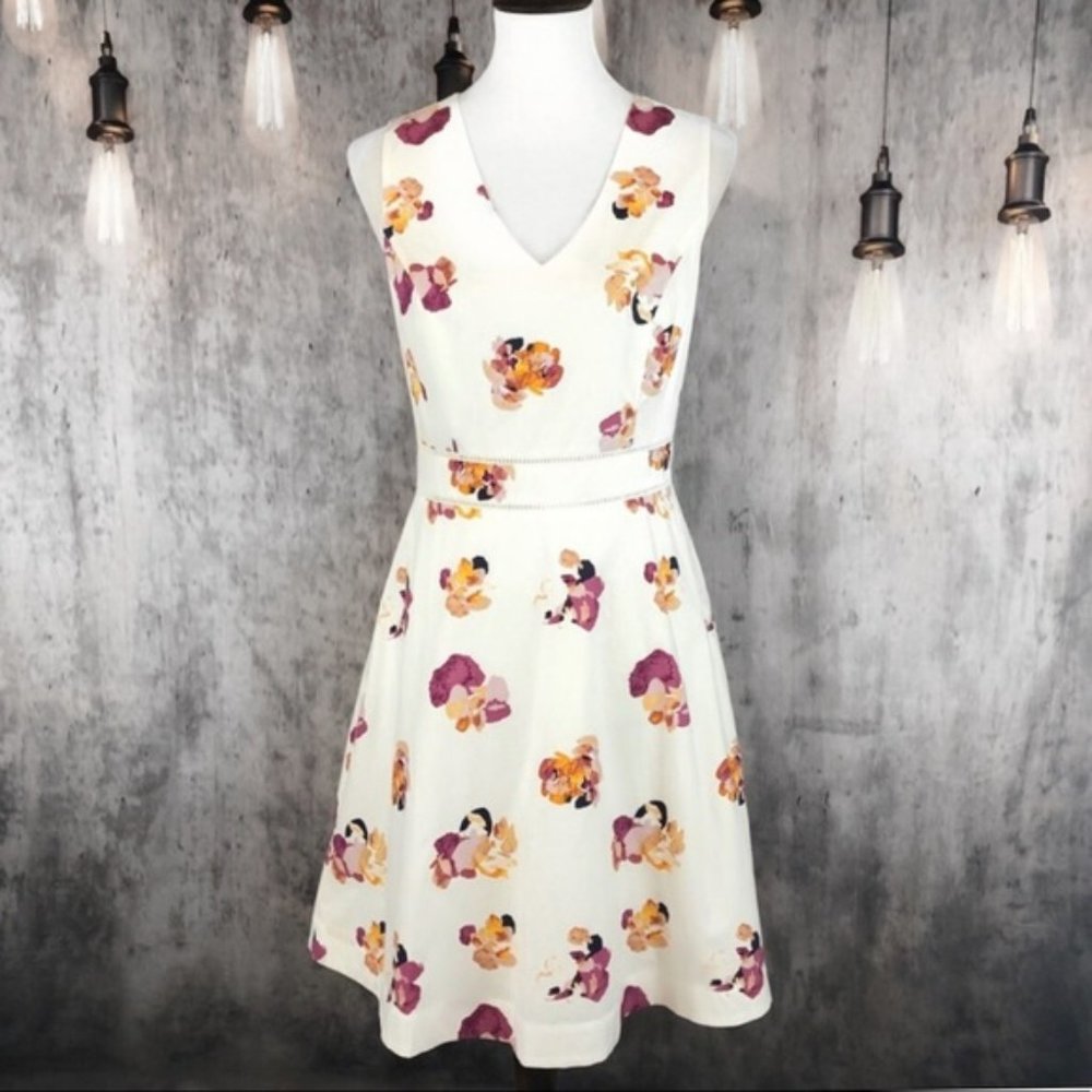 Nicole Miller White Floral Cotton Dress size 8 NWT